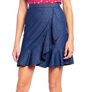 Draper James Chambray Faux Wrap Ruffle Front Skirt